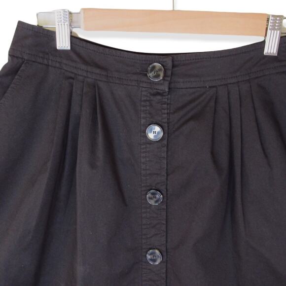 Trina Turk Women's Button Front Aline Skirt Size 8 Black Cotton Spandex Pleated - Picture 8 of 12
